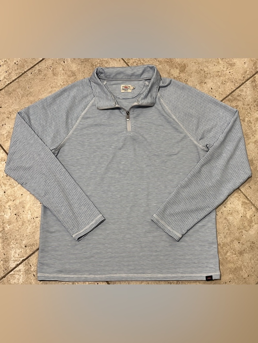 Faherty Large 1/4 Quarter Zip Long Sleeve Blue White Striped Pullover L EUC! Wow